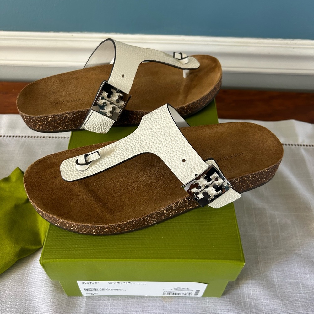 NEW Tory Burch Mellow Thong Sandals - Pebbled Leather/cork size 8 - Picture 5 of 6